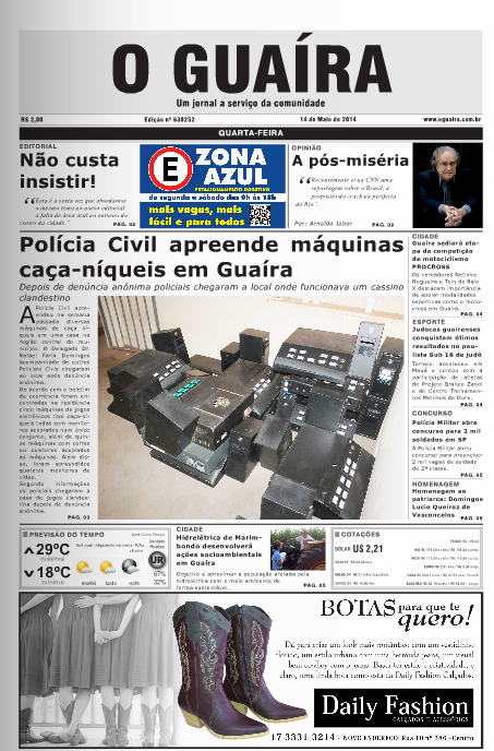 capa jornal o guaira 14 de maio 2014