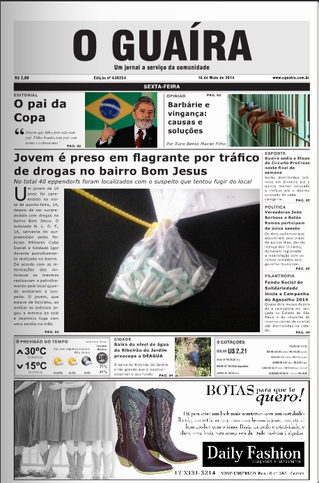capa jornal o guaira 16 maio 2014