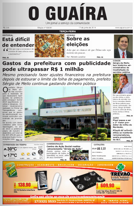 CAPA DO DIA JORNAL O GUAIRA  17 DE JUNHO DE 2014