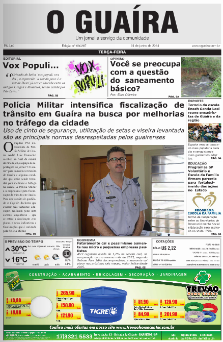 CAPA DO DIA JORNAL O GUAIRA 24 DE JUNHO DE 2014