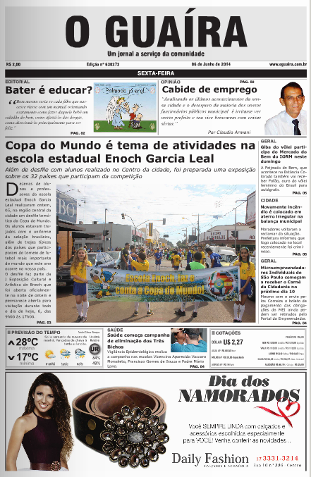 CAPA DO DIA JORNAL O GUAIRA 6 DE JUNHO DE 2014