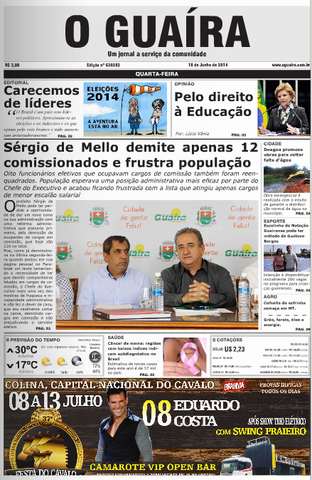 CAPA DO DIA JORNAL O GUAIRA EDICAO DE 18 DE JUNHO DE 2014