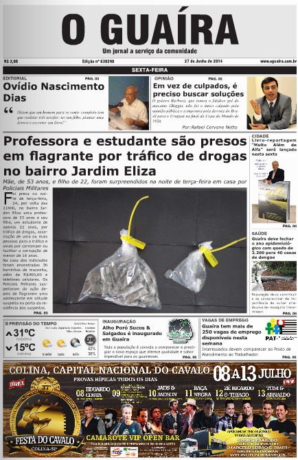 CAPA DO DIA JORNAL O GUAIRA EDICAO DE 27 DE JUNHO DE 2014