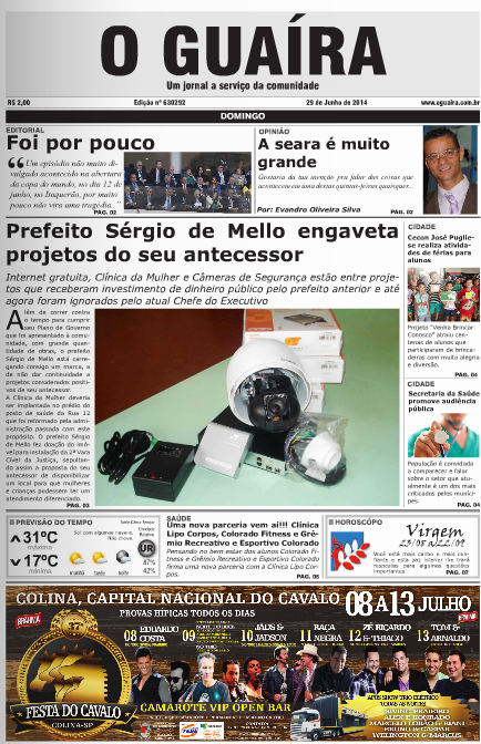 CAPA DO DIA JORNAL O GUAIRA EDICAO DE 29 DE JUNHO DE 2014