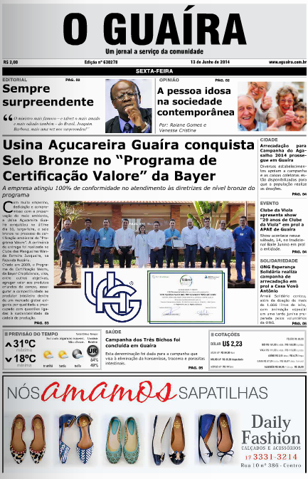 CAPA DO JORNAL O GUAIRA EDICAO DE 13 DE JUNHO DE 2014