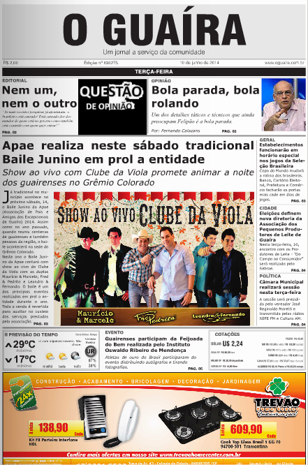capa do dia jornal o guaira 10 de junho de 2014
