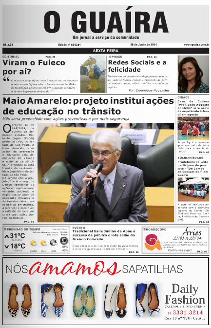capa do dia jornal o guaira 20 de junho de 2014