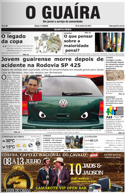 capa do dia jornal o guaira 25 de junho de 2014