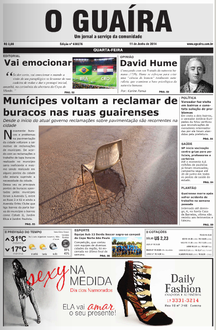 capa jornal o guaira edicao de 11 de junho de 2014