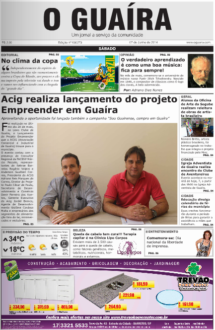 capa jornal o guaira edicao de 7 de junho de 2014