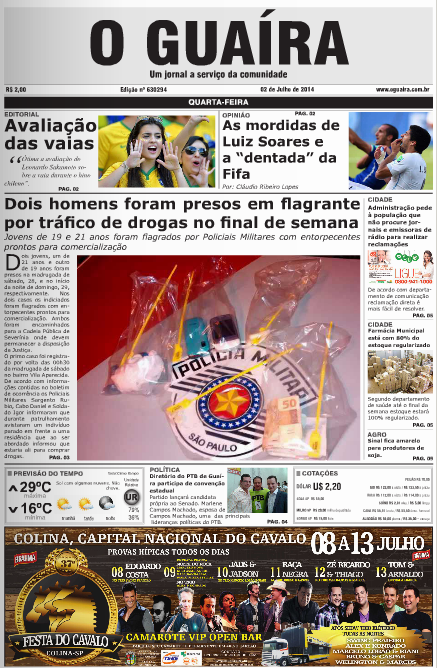 CAPA DO DIA JORNAL O GUAIRA EDICAO DE 02 DE JULHO DE 2014