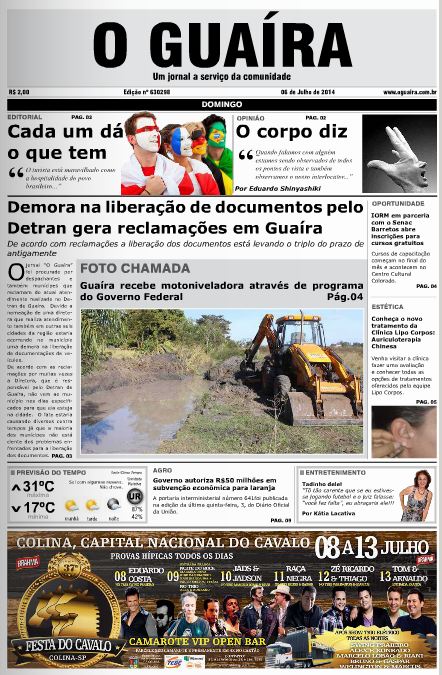 CAPA DO DIA JORNAL O GUAIRA EDICAO DE 06 DE JUNHO DE 2014