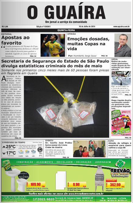 CAPA DO DIA JORNAL O GUAIRA EDICAO DE 10 DE JULHO DE 2014