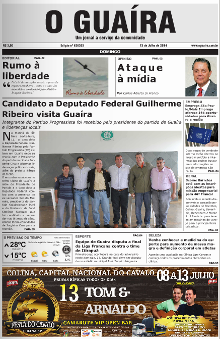 CAPA DO DIA JORNAL O GUAIRA EDICAO DE 13 DE JULHO DE 2014