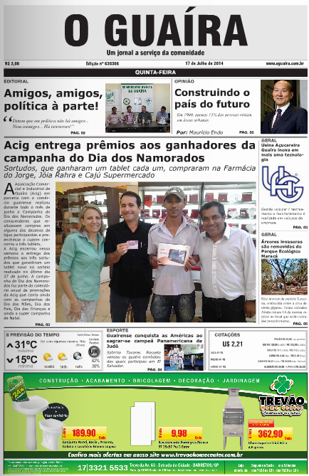 CAPA DO DIA JORNAL O GUAIRA EDICAO DE 17 DE JULHO DE 2014