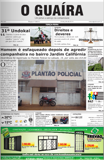 CAPA DO DIA JORNAL O GUAIRA EDICAO DE 22 DE JULHO DE 2014