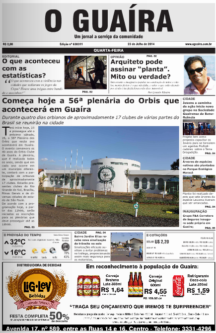 CAPA DO DIA JORNAL O GUAIRA EDICAÇÃO DE 23 DE JULHO DE 2014