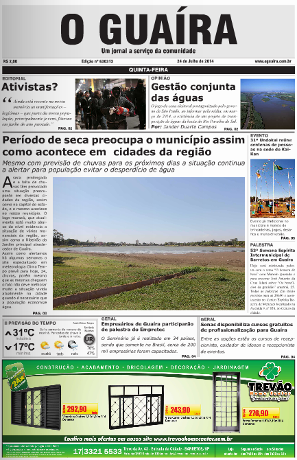 CAPA DO DIA JORNAL O GUAIRA EDIÇÃO DE 24 DE JULHO DE 2014