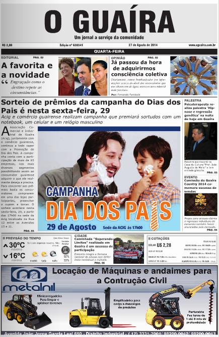 CAPA DO DIA JORNAL O GUAIRA EDICAO DE 27 DE AGOSTO DE 2014