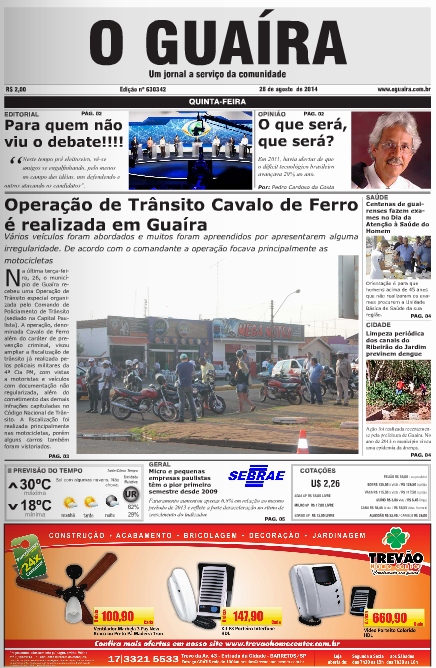 CAPA DO DIA JORNAL O GUAIRA EDICAO DE 28 DE AGOSTO DE 2014