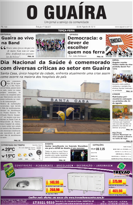 CAPA DO DIA JORNAL O GUAIRA EDIÇÃO DE 5 DE AGOSTO DE 2014