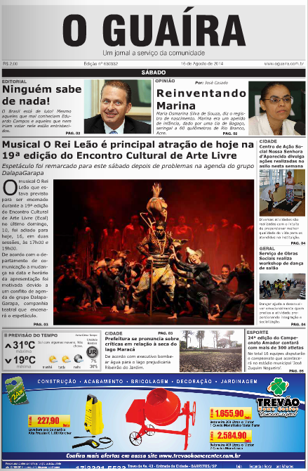 JORNAL O GUAIRA EDICAO DE 16 DE AGOSTO DE 2014