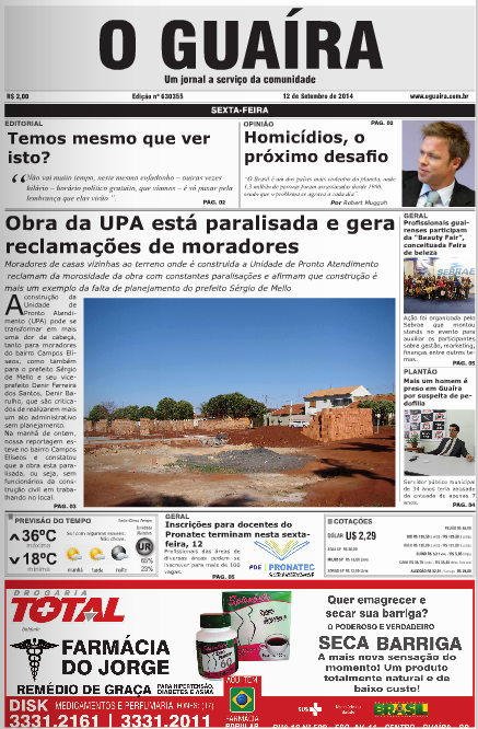 CAPA JORNAL O GUAIRA EDICAO DE 12 DE SETEMBRO DE 2014