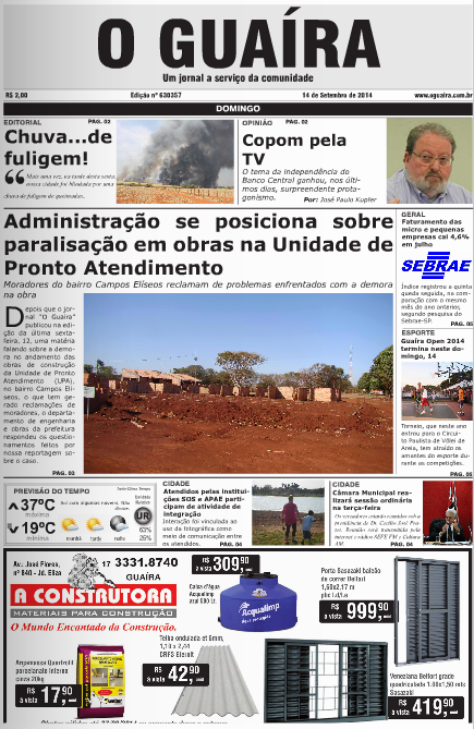 CAPA JORNAL O GUAIRA EDICAO DE 14 DE SETEMBRO DE 2014