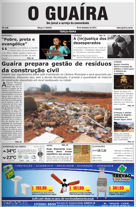 CAPA JORNAL O GUAIRA EDICAO DE 16 DE SETEMBRO DE 2014