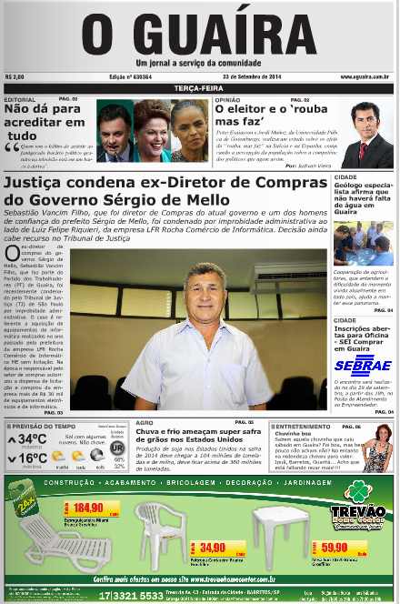 CAPA JORNAL O GUAIRA EDICAO DE 23 DE SETEMBRO DE 2014