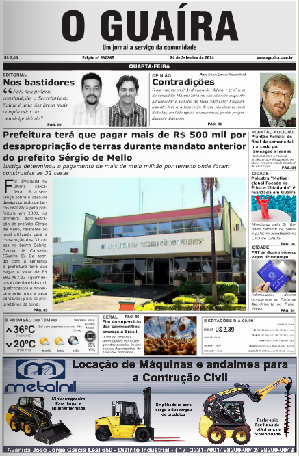 CAPA JORNAL O GUAIRA EDICAO DE 24 DE SETEMBRO DE 2014