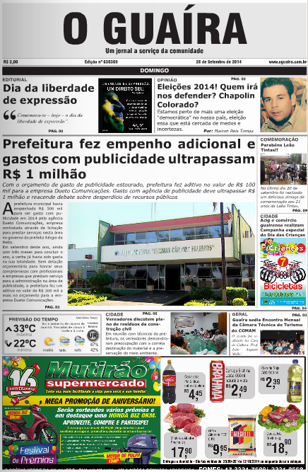 CAPA JORNAL O GUAIRA EDICAO DE 28 DE SETEMBRO DE 2014