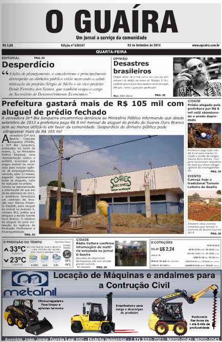 CAPA JORNAL O GUAIRA EDICAO DE 3 DE SETEMBRO DE 2014