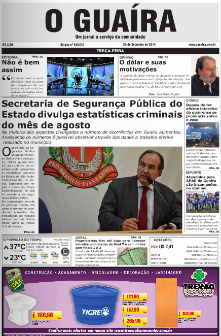 CAPA JORNAL O GUAIRA EDICAO DE 30 DE SETEMBRO DE 2014