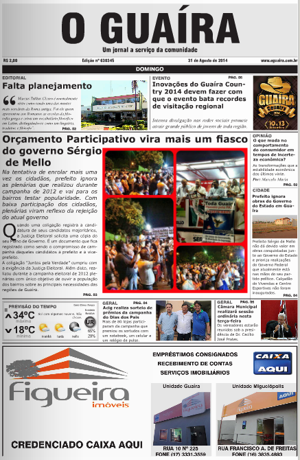 CAPA JORNAL O GUAIRA EDICAO DE 31 DE AGOSTO DE 2014