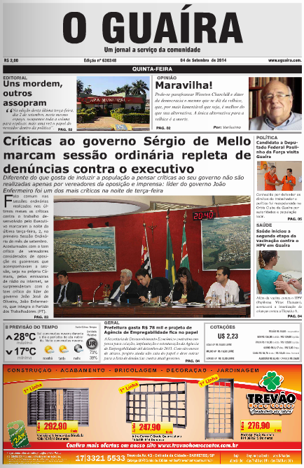 CAPA JORNAL O GUAIRA EDICAO DE 4 DE SETEMBRO DE 2014