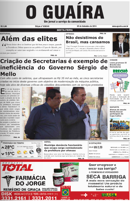 CAPA JORNAL O GUAIRA EDICAO DE 5 DE SETEMBRO DE 2014