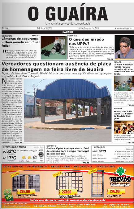 CAPA JORNAL O GUAÍRA EDIÇÃO DE 6 DE SETEMBRO DE 2014