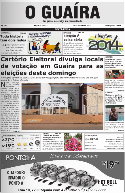 CAPA JORNAL O GUAIRA EDICAO DE 03 DE OUTUBRO DE 2014