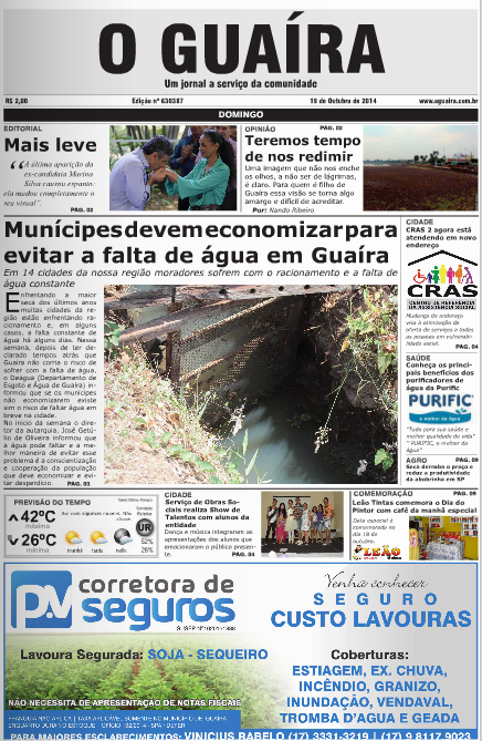 CAPA JORNAL O GUAIRA EDICAO DE 19 DE OUTUBRO DE 2014