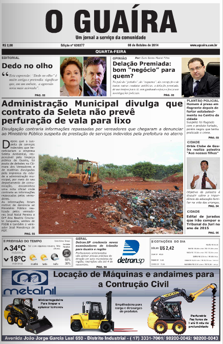 CAPA JORNAL O GUAIRA EDICAO DE 8 DE OUTUBRO DE 2014