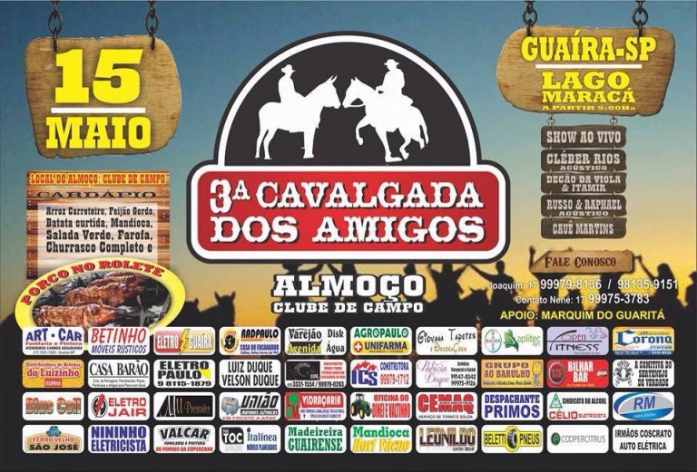 3ª Cavalgada dos Amigos acontece no próximo dia 15 de maio