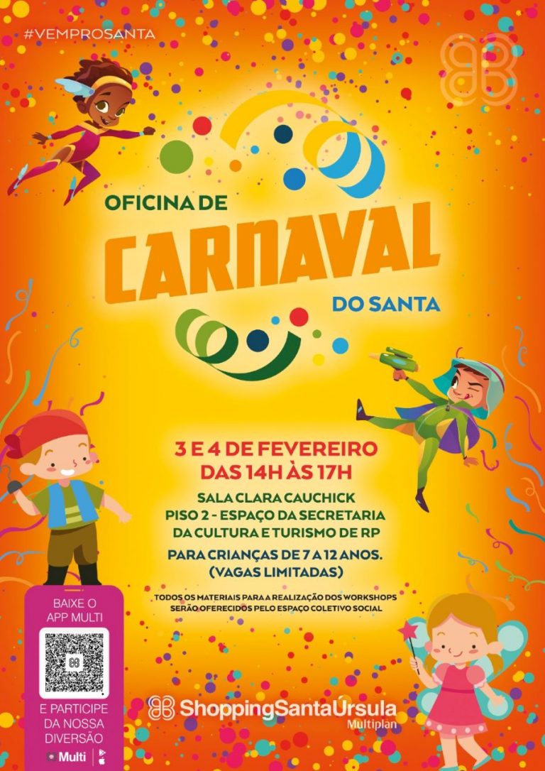 Oficinas infantis para criação de adereços de Carnaval acontecem neste final de semana no ShoppingSantaÚrsula