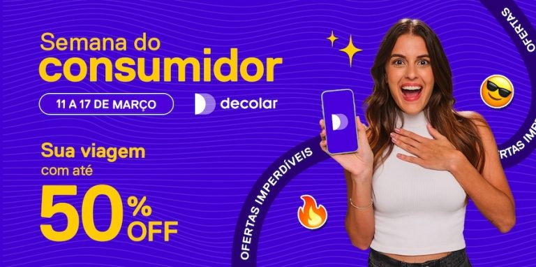 Decolar anuncia descontos de até 50% na Semana do Consumidor Além das ofertas em produtos e serviços, até o dia 17 de março os clientes podem parcelar suas compras em até 12x