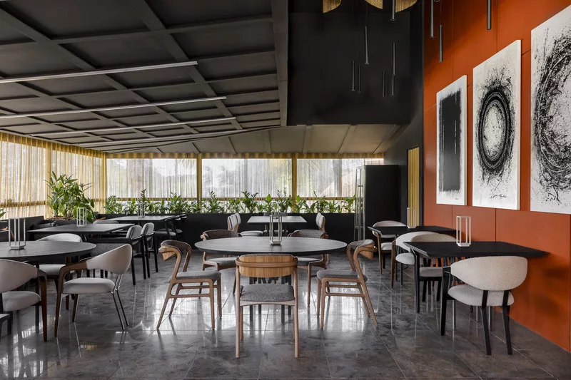 O Restaurante Vista Arauco mantém a arquitetura original do local com um toque de modernidade através do uso de elentos e cores - crédito: Keniche
