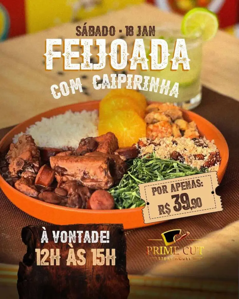 Feijoada com caipirinha todo sábado no Prime Cut Steakhouse
