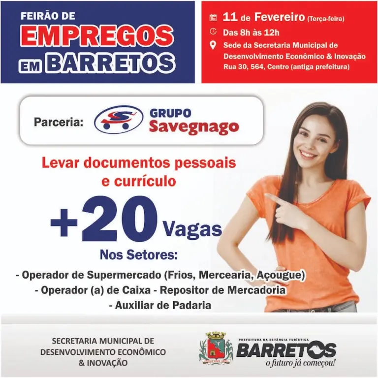 Prefeitura de Barretos e Grupo Savegnago promovem Feirão de Empregos