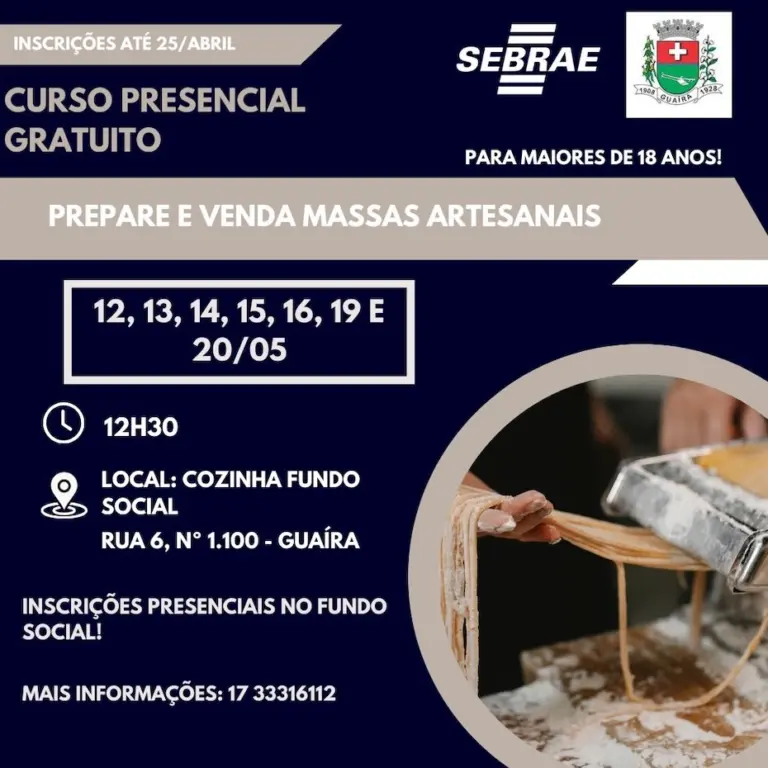 Prefeitura de Guaíra e Sebrae lançam curso gratuito de massas artesanais