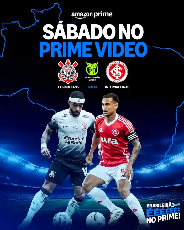 Prime Video transmite Corinthians x Internacional pela 7ª rodada do Brasileirão
