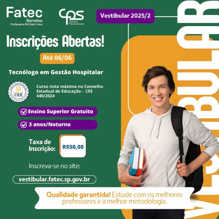 Inscrições para o vestibular da Fatec vão até 6 de junho e têm pagamento facilitado